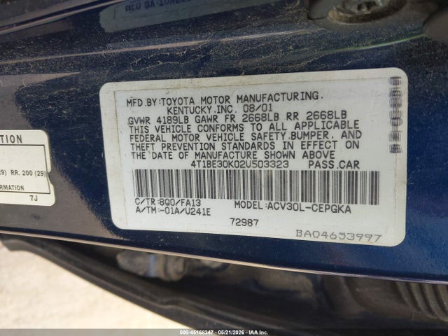 45168347 :رقم المزاد ، 4T1BE30K02U503323 vin ، 2002 Toyota Camry Xle مزاد بيع