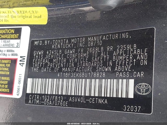 Aukcja sprzedaży 2011 Toyota Camry Le, vin: 4T1BF3EK6BU178828, numer aukcji: 45168348