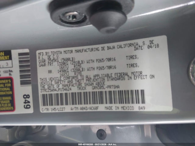 Продажа на аукционе авто 2018 Toyota Tacoma Trd Off Road, vin: 3TMCZ5AN4JM154624, номер лота: 45168358