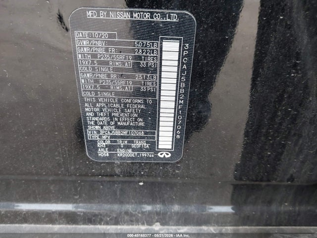 2021 Infiniti Qx50 Luxe Awd მანქანა იყიდება აუქციონზე, vin: 3PCAJ5BB2MF107068, აუქციონის ნომერი: 45168377