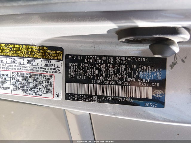 Aukcja sprzedaży 2005 Toyota Camry Le, vin: 4T1BE32K95U099293, numer aukcji: 45168382