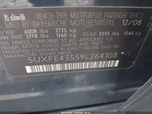 45168402 :رقم المزاد ، 5UXFE43559L264108 vin ، 2009 Bmw X5 Xdrive30i مزاد بيع