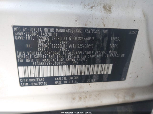 Продажа на аукционе авто 2023 Toyota Rav4 Hybrid Limited, vin: 4T3D6RFV8PU108119, номер лота: 45168424