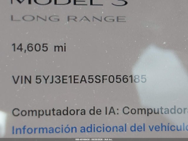 Продажа на аукционе авто 2025 Tesla Model 3, vin: 5YJ3E1EA5SF056185, номер лота: 45168430