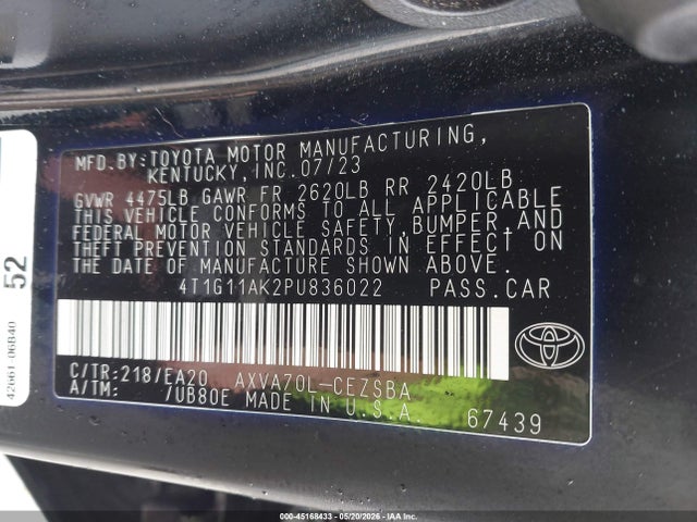 4T1G11AK2PU836022 Toyota CAMRY SE