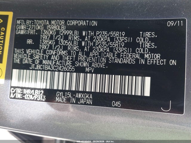 Продажа на аукционе авто 2012 Lexus Rx 450h, vin: JTJBC1BA3C2426055, номер лота: 45168484