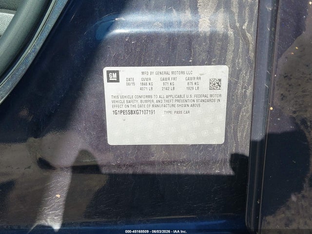 Продаж на аукціоні авто 2016 Chevrolet Cruze Limited 1lt Auto, vin: 1G1PE5SBXG7107191, номер лоту: 45168509