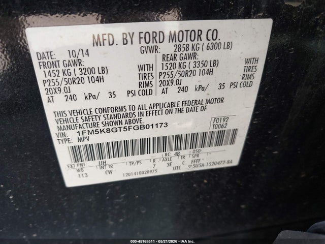 Aukcja sprzedaży 2015 Ford Explorer Sport, vin: 1FM5K8GT5FGB01173, numer aukcji: 45168511