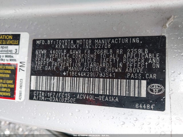 Продажа на аукционе авто 2009 Toyota Camry Se, vin: 4T1BE46K29U793541, номер лота: 45168514