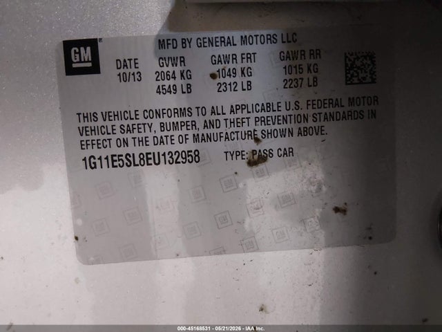 2014 Chevrolet Malibu 2lt მანქანა იყიდება აუქციონზე, vin: 1G11E5SL8EU132958, აუქციონის ნომერი: 45168531