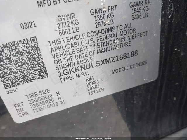 45168554 :رقم المزاد ، 1GKKNULSXMZ188188 vin ، 2021 Gmc Acadia Awd Slt مزاد بيع
