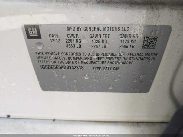 2013 Cadillac Cts Luxury მანქანა იყიდება აუქციონზე, vin: 1G6DE5E58D0142318, აუქციონის ნომერი: 45168575