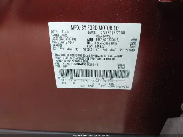 Ford EXPLORER XLT 2015 1FM5K8D84FGB26646 Image 9