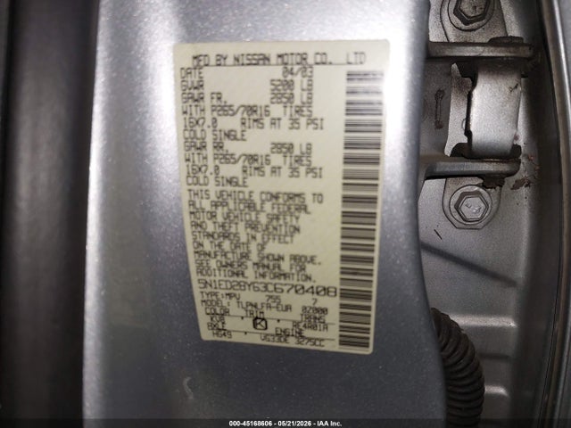 Продаж на аукціоні авто 2003 Nissan Xterra Se, vin: 5N1ED28Y63C670408, номер лоту: 45168606