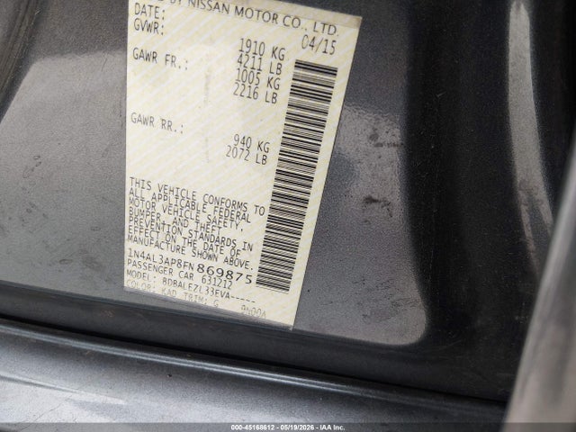 Продаж на аукціоні авто 2015 Nissan Altima 2.5/2.5 S/2.5 Sl/2.5 Sv, vin: 1N4AL3AP8FN869875, номер лоту: 45168612