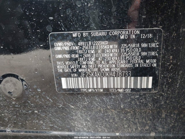 Продаж на аукціоні авто 2019 Subaru Forester Sport, vin: JF2SKAKC0KH478733, номер лоту: 45168639