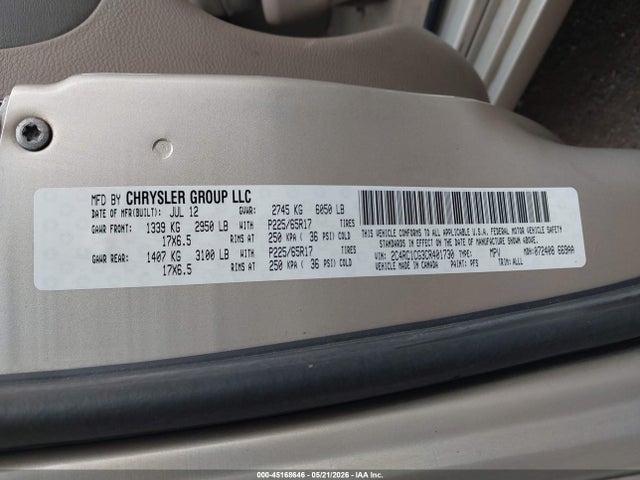 Aukcja sprzedaży 2012 Chrysler Town & Country Touring-l, vin: 2C4RC1CG3CR401730, numer aukcji: 45168646