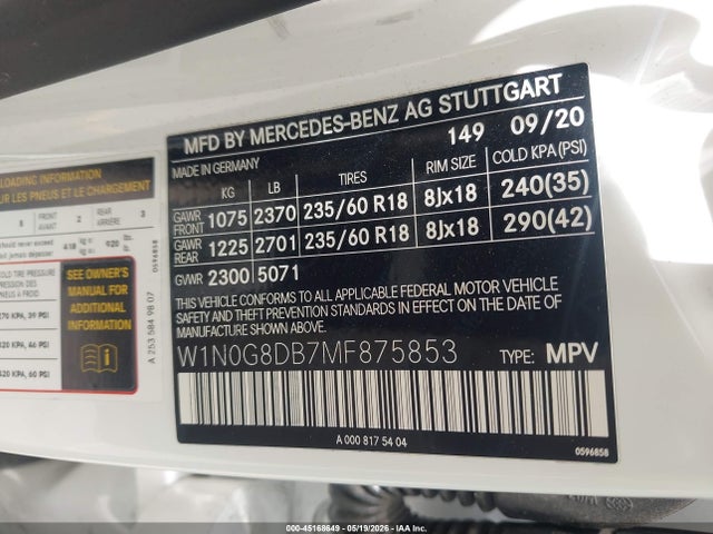 2021 Mercedes-benz Glc 300 Suv მანქანა იყიდება აუქციონზე, vin: W1N0G8DB7MF875853, აუქციონის ნომერი: 45168649