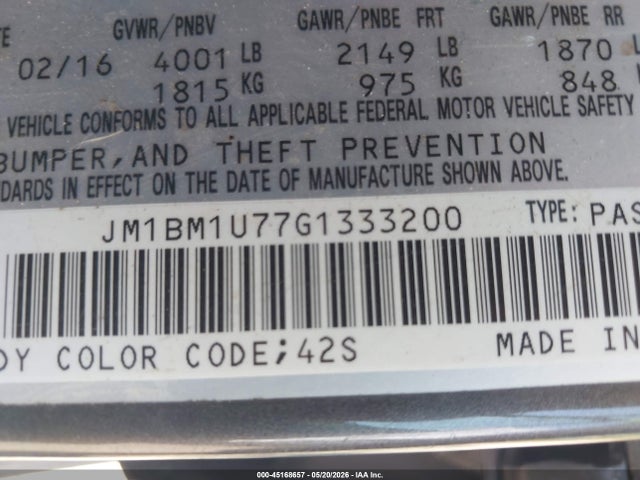 Aukcja sprzedaży 2016 Mazda Mazda3 I Sport, vin: JM1BM1U77G1333200, numer aukcji: 45168657