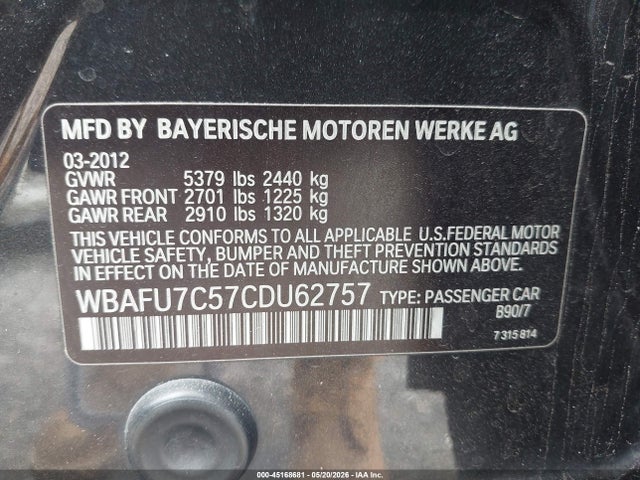 Продажа на аукционе авто 2012 Bmw 535i Xdrive, vin: WBAFU7C57CDU62757, номер лота: 45168681