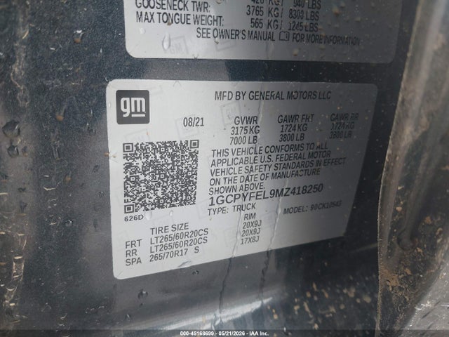 Продажа на аукционе авто 2021 Chevrolet Silverado 1500 4wd  Short Bed Lt Trail Boss, vin: 1GCPYFEL9MZ418250, номер лота: 45168699