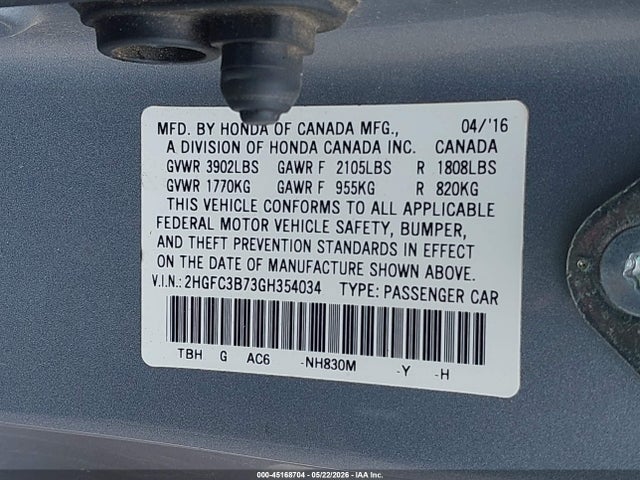 Honda Civic Ex-l 2016 2HGFC3B73GH354034 Image 9