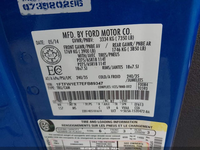 Aukcja sprzedaży 2014 Ford F-150 Xlt, vin: 1FTFW1ET7EFB89347, numer aukcji: 45168726