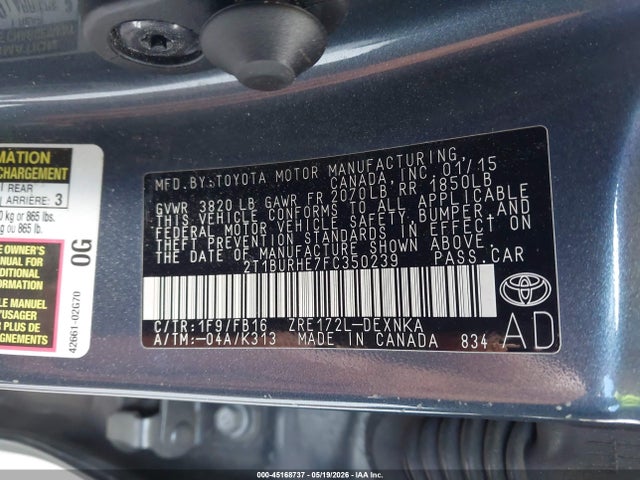 Aukcja sprzedaży 2015 Toyota Corolla Le, vin: 2T1BURHE7FC350239, numer aukcji: 45168737