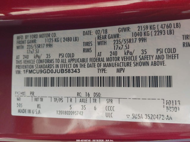 Ford ESCAPE SE 2018 1FMCU9GD0JUB58343 Image 9
