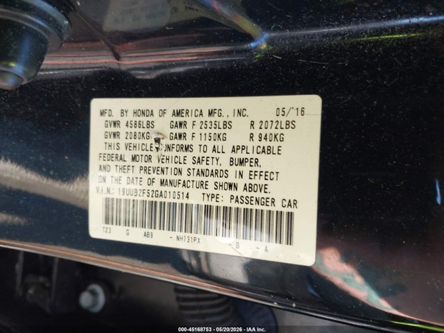 Aukcja sprzedaży 2016 Acura Tlx V6 Tech, vin: 19UUB2F52GA010514, numer aukcji: 45168753