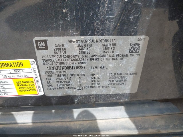 Продажа на аукционе авто 2014 Chevrolet Traverse Ls, vin: 1GNKRFKD0EJ116387, номер лота: 45168764