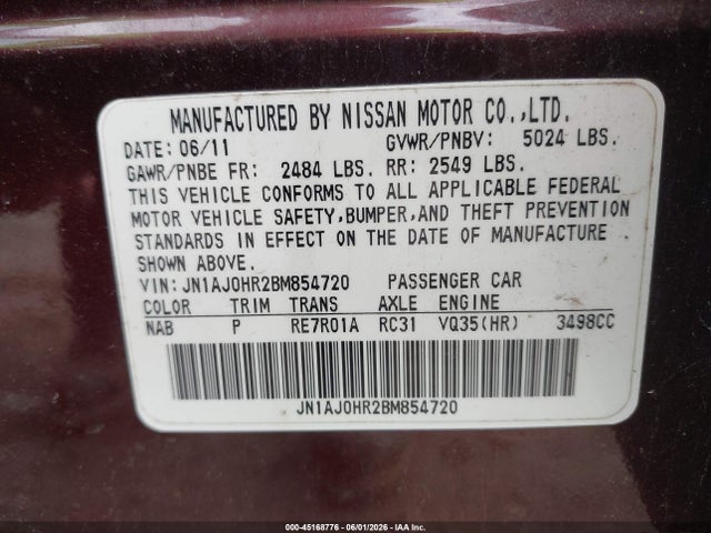 Продажа на аукционе авто 2011 Infiniti Ex35 Journey, vin: JN1AJ0HR2BM854720, номер лота: 45168776