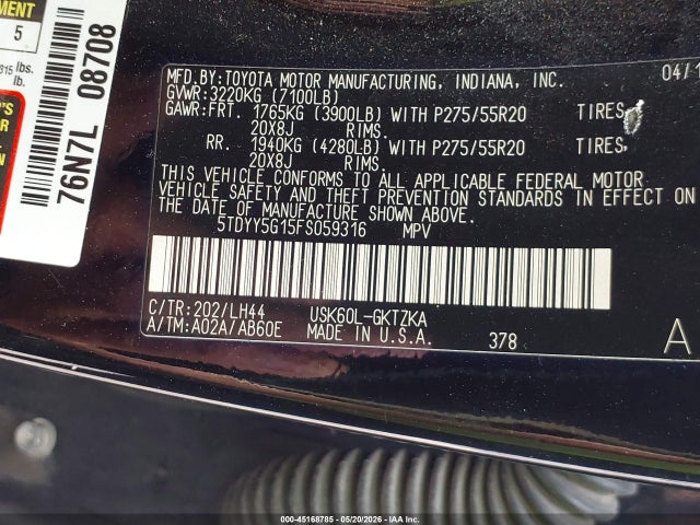 Aukcja sprzedaży 2015 Toyota Sequoia Platinum 5.7l V8, vin: 5TDYY5G15FS059316, numer aukcji: 45168785