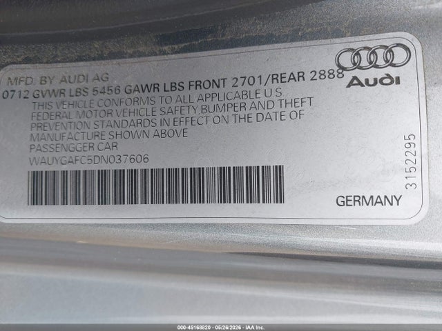 45168820 :رقم المزاد ، WAUYGAFC5DN037606 vin ، 2013 Audi A7 3.0t Premium مزاد بيع