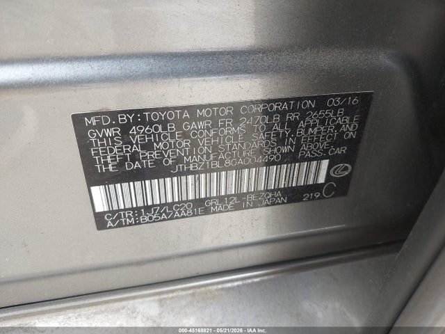 45168821 :رقم المزاد ، JTHBZ1BL8GA004490 vin ، 2016 Lexus Gs 350 مزاد بيع