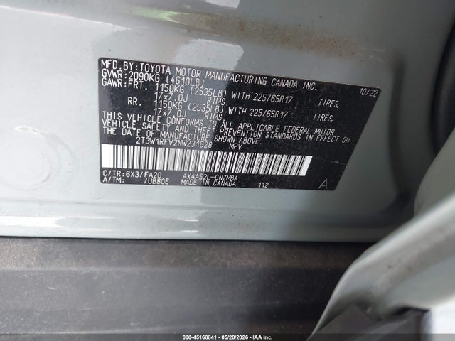 2022 Toyota Rav4 Xle მანქანა იყიდება აუქციონზე, vin: 2T3W1RFV2NW231628, აუქციონის ნომერი: 45168841