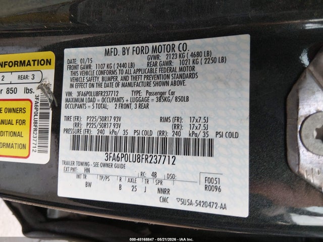 Aukcja sprzedaży 2015 Ford Fusion Hybrid Se, vin: 3FA6P0LU8FR237712, numer aukcji: 45168847