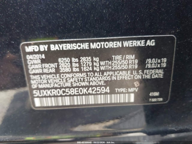2014 Bmw X5 Xdrive35i მანქანა იყიდება აუქციონზე, vin: 5UXKR0C58E0K42594, აუქციონის ნომერი: 45168849