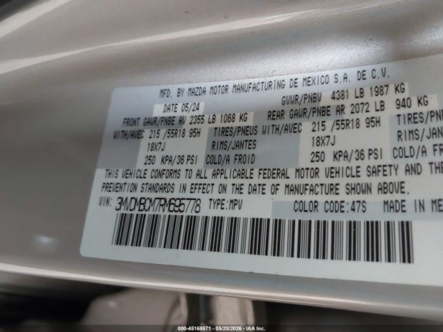 45168871 :رقم المزاد ، 3MVDMBCM7RM695778 vin ، 2024 Mazda Cx-30 2.5 S Preferred Package مزاد بيع