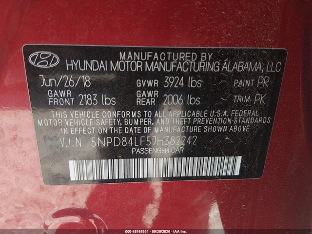 Hyundai ELANTRA SEL 2018 5NPD84LF5JH382242 Image 9