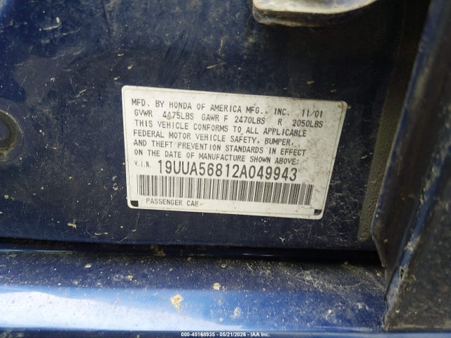 Aukcja sprzedaży 2002 Acura Tl 3.2 Type S, vin: 19UUA56812A049943, numer aukcji: 45168935