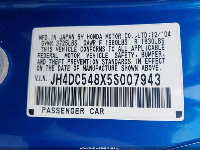 Продаж на аукціоні авто 2005 Acura Rsx, vin: JH4DC548X5S007943, номер лоту: 45168958