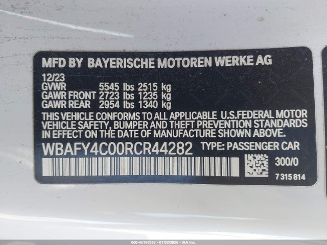 2024 Bmw M850i Xdrive მანქანა იყიდება აუქციონზე, vin: WBAFY4C00RCR44282, აუქციონის ნომერი: 45168967