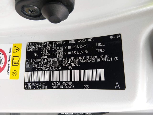 Aukcja sprzedaży 2018 Lexus Rx 350, vin: 2T2ZZMCA7JC104044, numer aukcji: 45168984