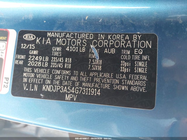 2016 Kia Soul + მანქანა იყიდება აუქციონზე, vin: KNDJP3A54G7311914, აუქციონის ნომერი: 45169017