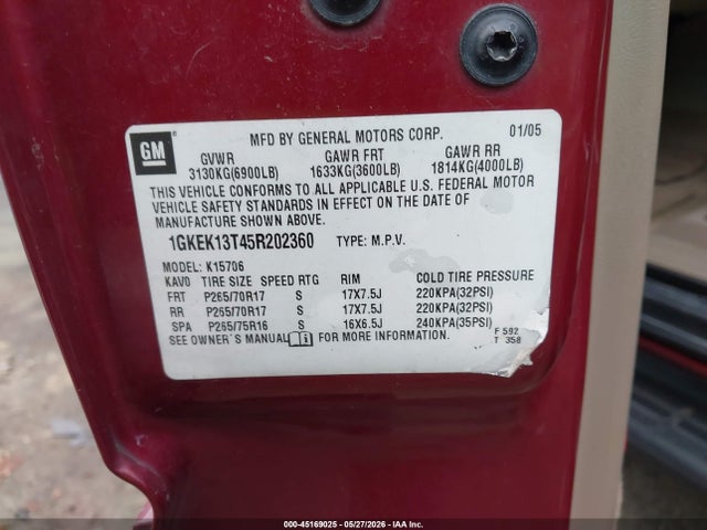 Продажа на аукционе авто 2005 Gmc Yukon Slt, vin: 1GKEK13T45R202360, номер лота: 45169025