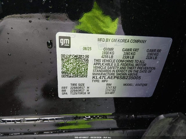 45169037 :رقم المزاد ، KL47LAEP6SB235005 vin ، 2025 Buick Envista Preferred Fwd مزاد بيع