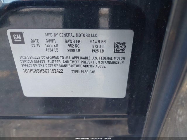 Продажа на аукционе авто 2016 Chevrolet Cruze Limited Ls Auto, vin: 1G1PC5SH5G7152422, номер лота: 45169065