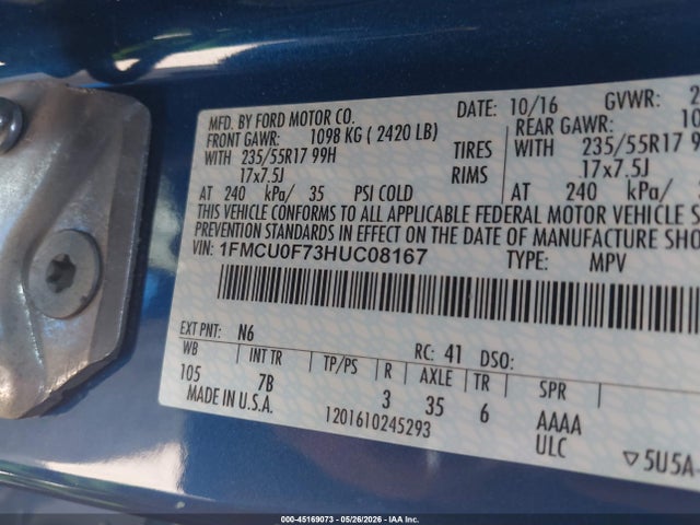 Aukcja sprzedaży 2017 Ford Escape S, vin: 1FMCU0F73HUC08167, numer aukcji: 45169073