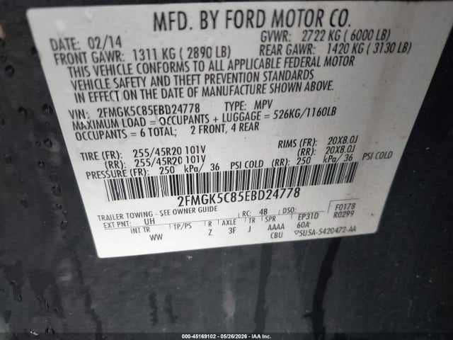 Ford FLEX SEL 2014 2FMGK5C85EBD24778 Image 9